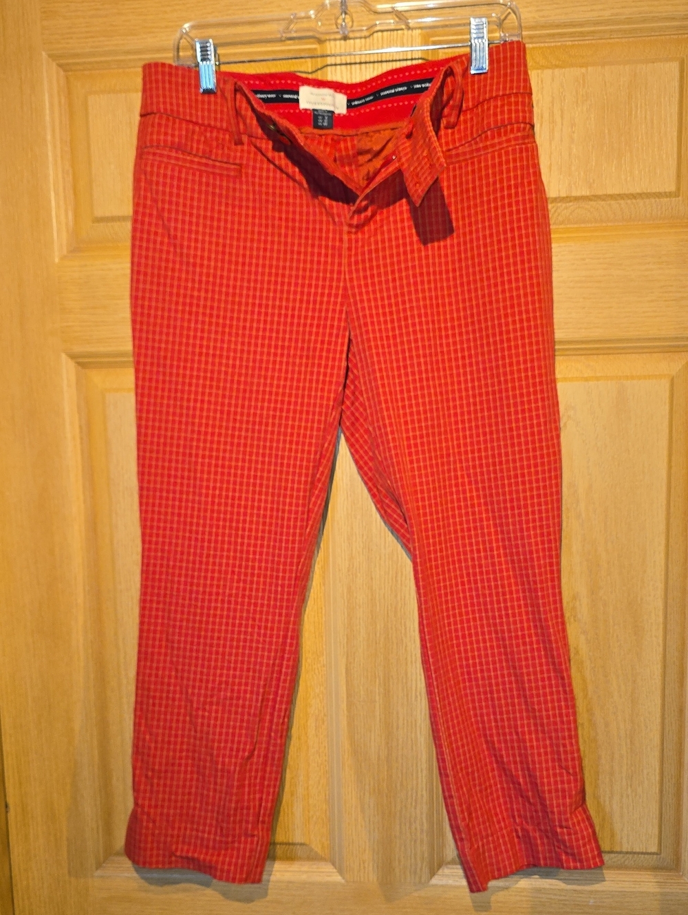Anthropologie Red Checked Slim Trousers